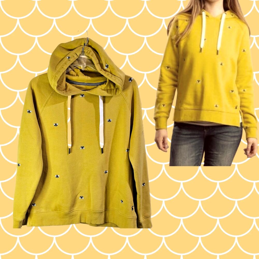 Joules Hoodie Womens Sz 6 Yellow Bee Embroidery Cottagecore Kawaii Raglan Fit - Picture 3 of 10